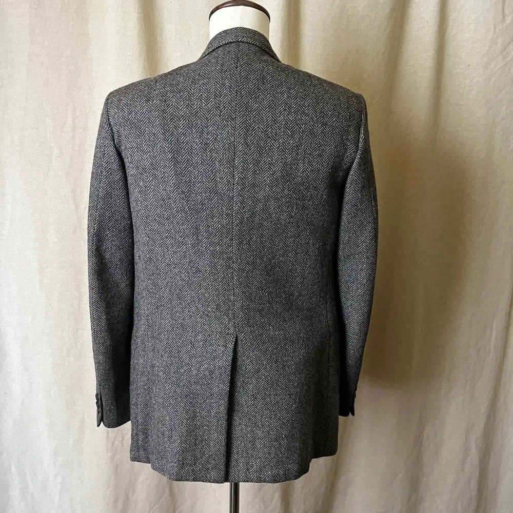 Herringbone Tweed Blazer‎ Mens 38R Gray Wool USA Vintage Sport Coat
